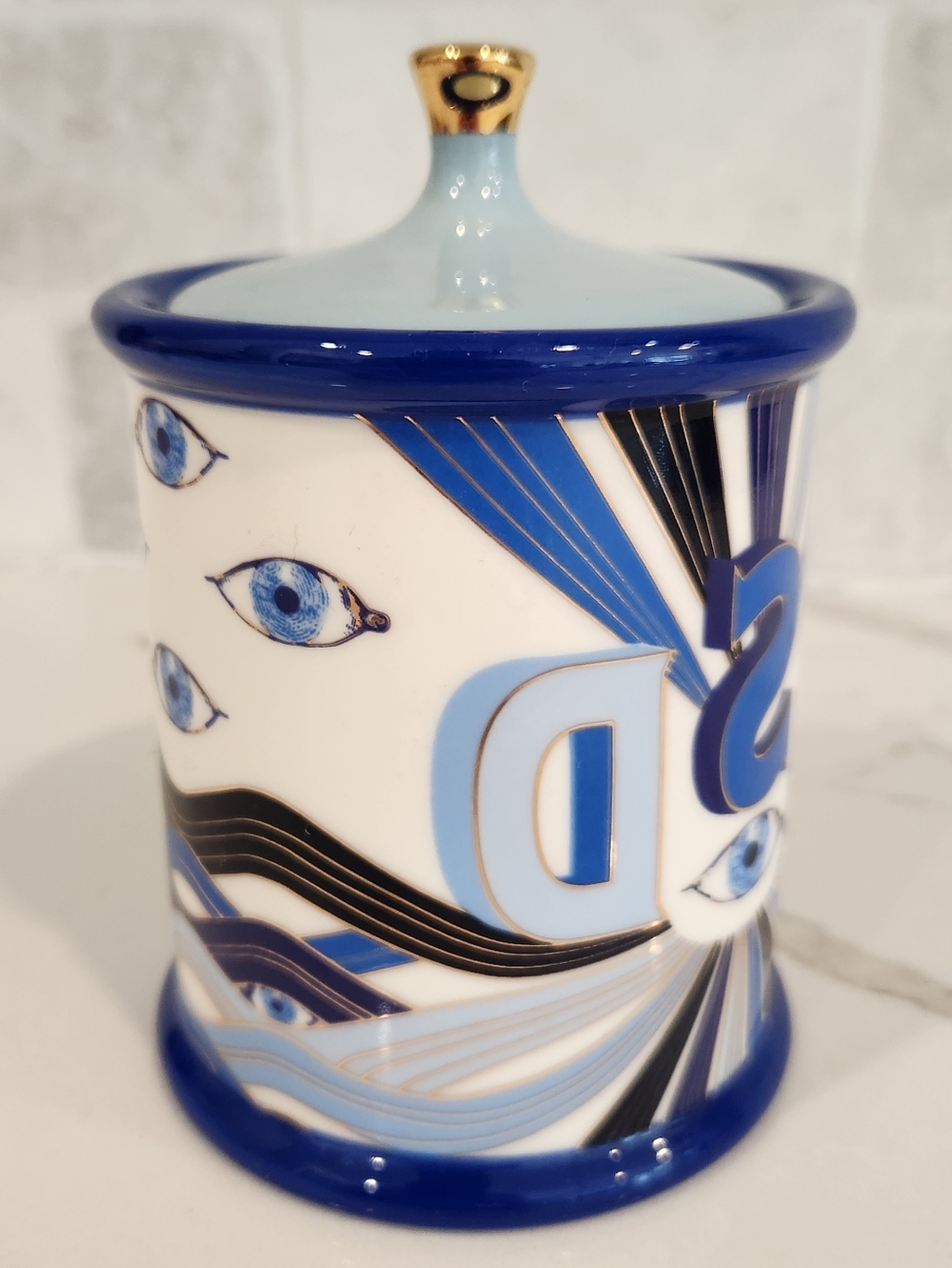 Jonathan Adler Druggist LSD Porcelain Lidded Jar Canister Psychedelic Blue/White - Picture 4 of 11